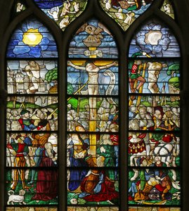 A keresztrefeszítés és a szenvedély jeleneteit ábrázoló ablak, 2921604 részlet alkotó: French School